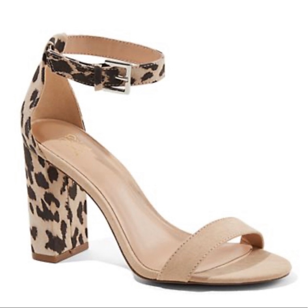 Nude Heel with Cheetah Print Straps. 7M